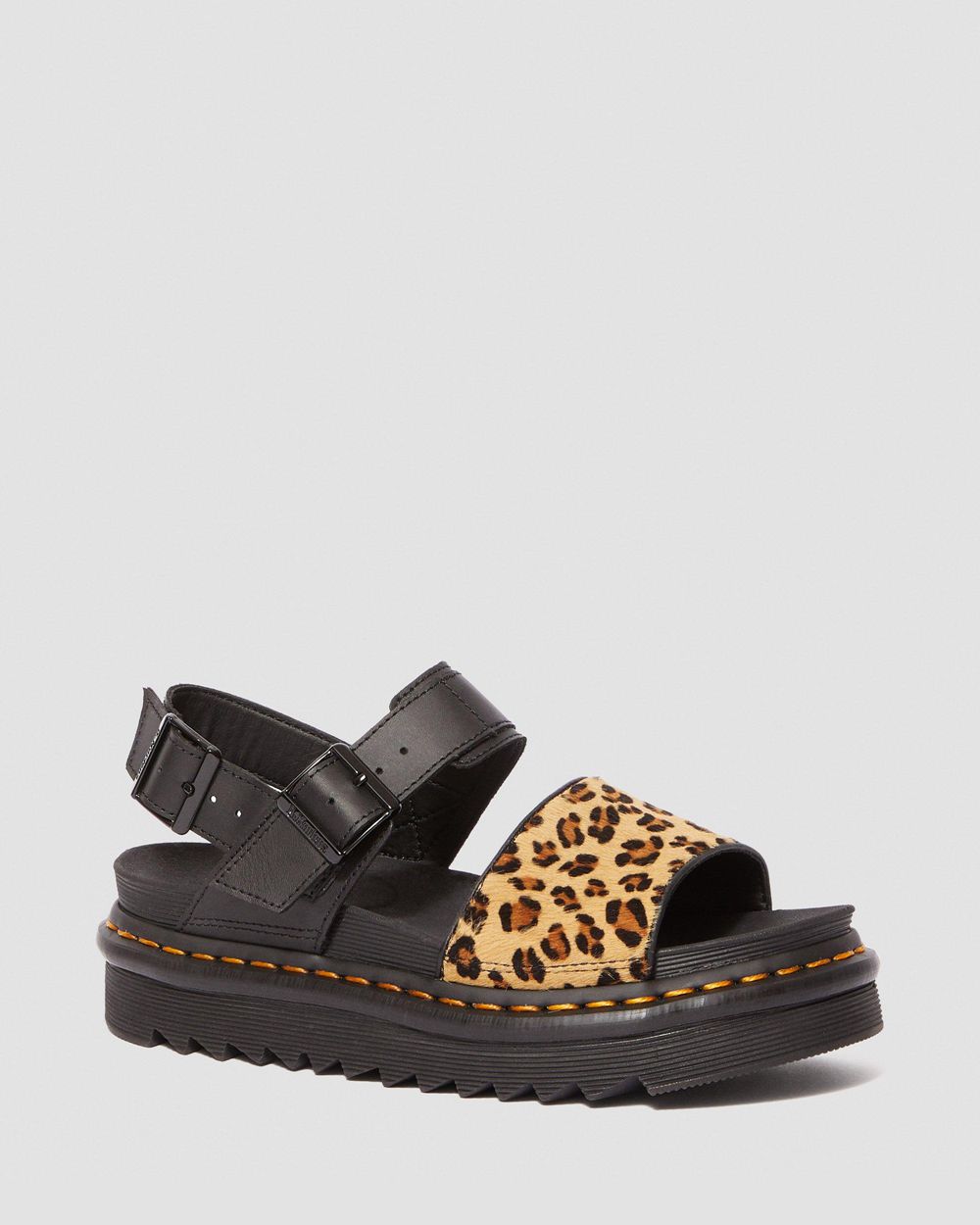 Dr Martens Voss Animal Print Kožené Remienkové Sandále Damske ( Čierne/Leopard ) SK 831-WQIJSP